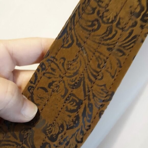 NEW Western Tooled Floral Faux Leather Satchel Shoulder Bag Rich Brown Turquoise - Picture 6 of 11